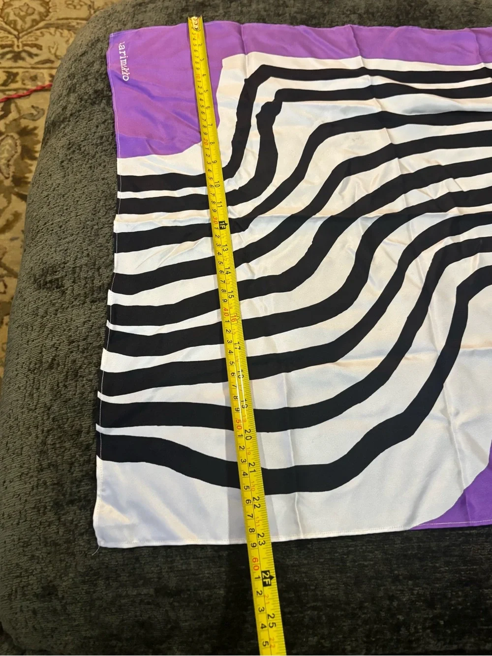 MARIMEKKO Unikko 100% Silk Scarf 23” x 23” Black White Purple Zebra Print